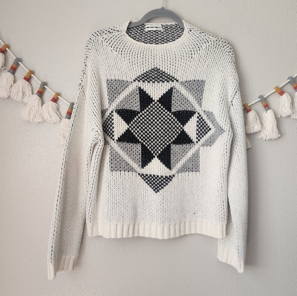 Anthropologie Starlite Geometric Wool Blend Chunky Sweater Fair Isle Cabin XS
